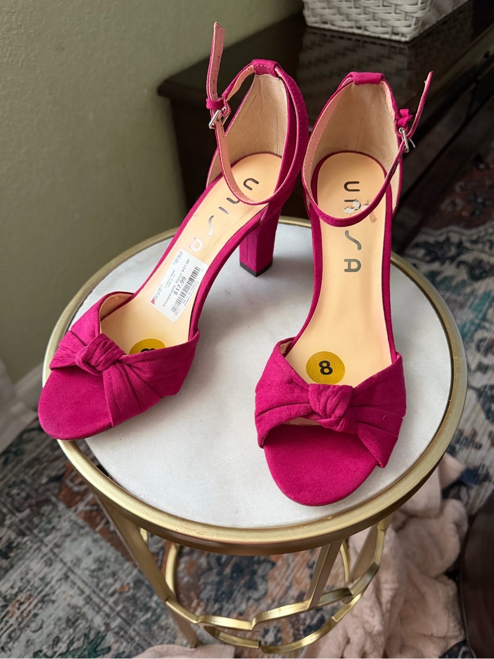 Unisa Fuchsia Knotted Ankle-Strap Block Heels